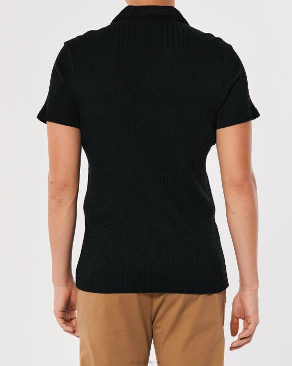 gebreide polo met johnny-kraag zwart Heren Hollister toppen 06JX911