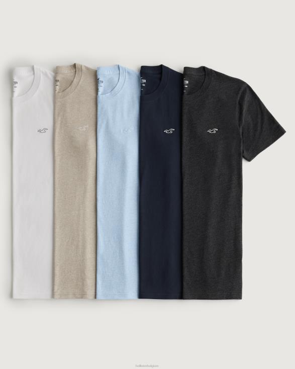 Muscle fit T-shirt met ronde hals en logo, set van 5 multi Heren Hollister toppen 06JX822