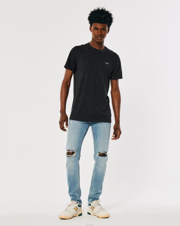 T-shirt met ronde hals en logo heide zwart Heren Hollister toppen 06JX808