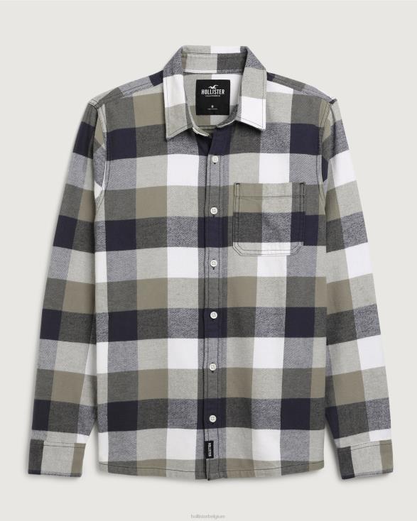 flanellen overhemd met knoopsluiting olijf controle Heren Hollister toppen 06JX1051
