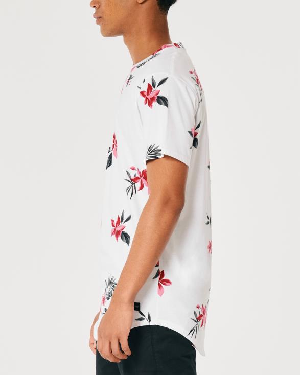lang T-shirt met gebogen zoom en bloemenpatroon witte bloemen Heren Hollister toppen 06JX847