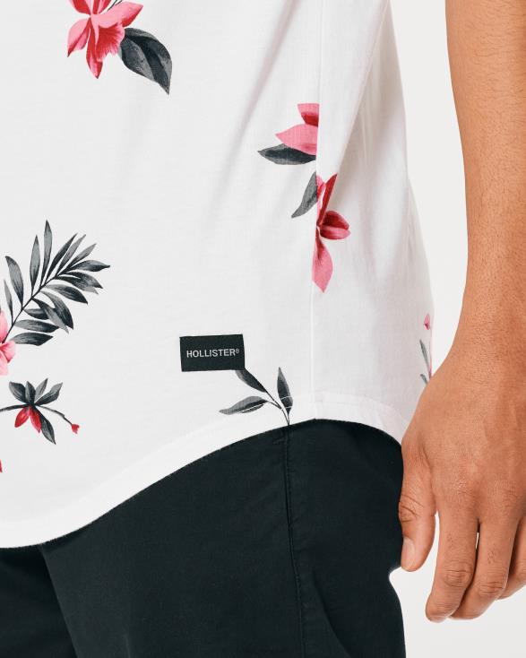 lang T-shirt met gebogen zoom en bloemenpatroon witte bloemen Heren Hollister toppen 06JX847