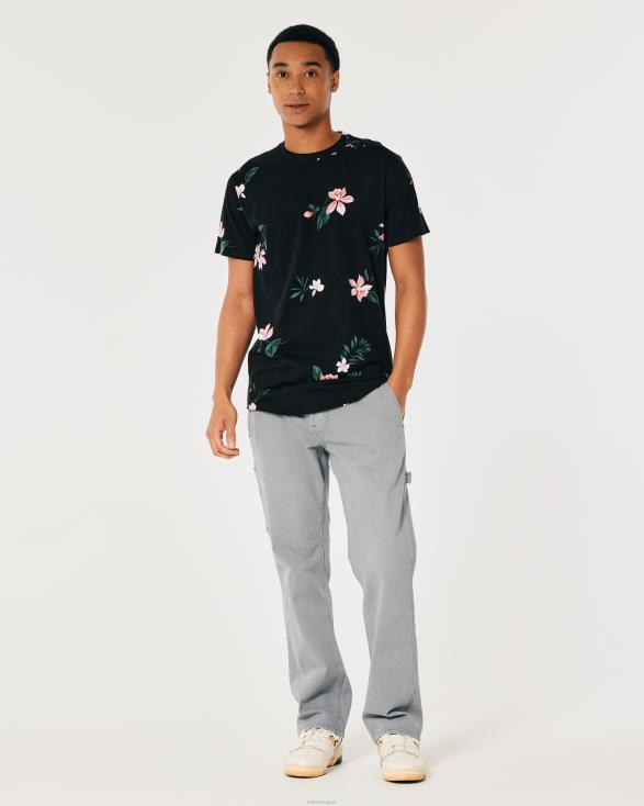 lang T-shirt met gebogen zoom en bloemenpatroon zwarte bloemen Heren Hollister toppen 06JX813