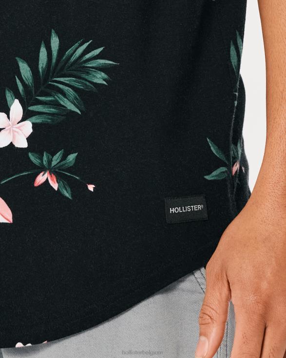 lang T-shirt met gebogen zoom en bloemenpatroon zwarte bloemen Heren Hollister toppen 06JX813