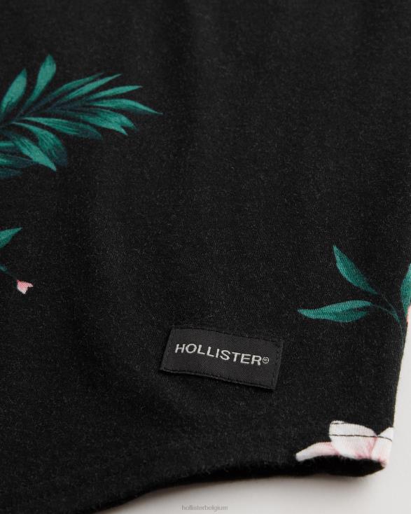 lang T-shirt met gebogen zoom en bloemenpatroon zwarte bloemen Heren Hollister toppen 06JX813