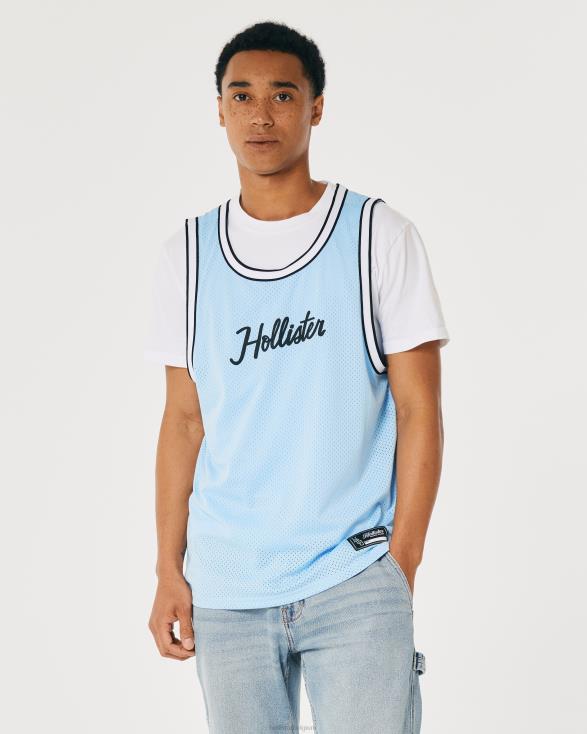 relaxte mesh-tanktop met logo lichtblauw Heren Hollister toppen 06JX1077