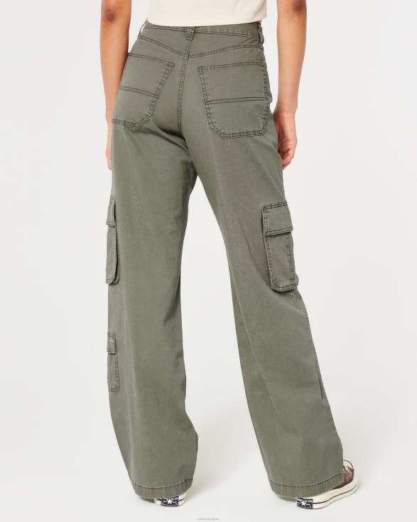 baggy cargobroek met ultrahoge taille en 3 zakken olijfgroen vrouwen Hollister bodems 06JX511