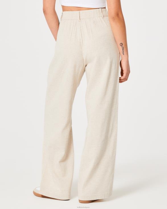 broek van linnenmix met ultrahoge taille en wijde pijpen beige vrouwen Hollister bodems 06JX743