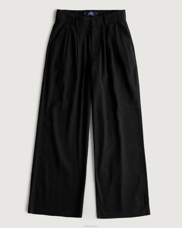 broek van linnenmix met ultrahoge taille en wijde pijpen zwart vrouwen Hollister bodems 06JX734