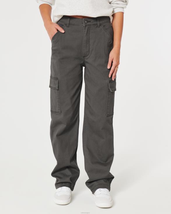 cargo dad-broek met ultrahoge taille donker grijs vrouwen Hollister bodems 06JX588