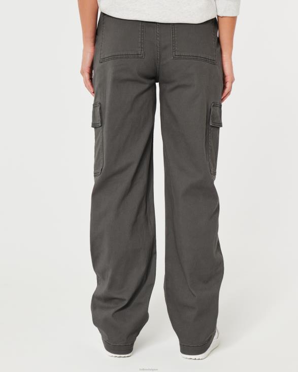 cargo dad-broek met ultrahoge taille donker grijs vrouwen Hollister bodems 06JX588