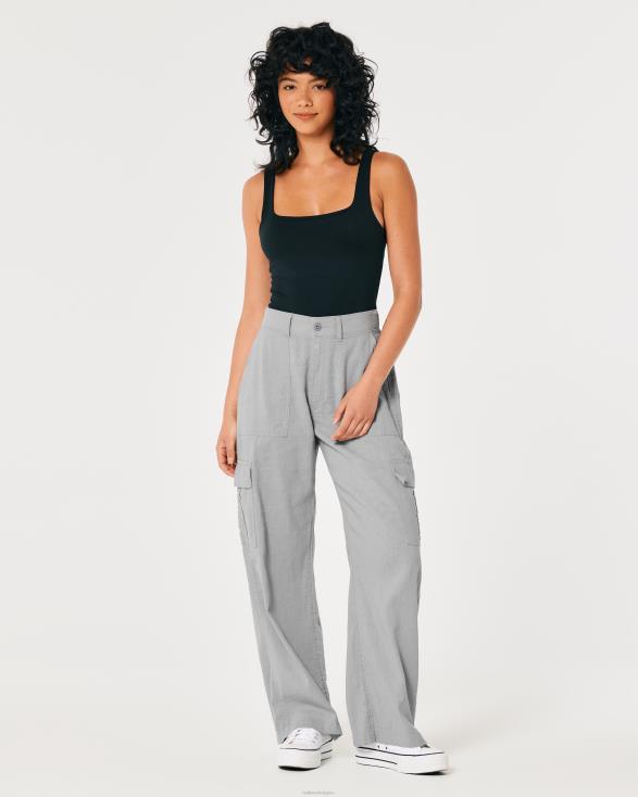 gedrapeerde cargobroek met ultrahoge taille grijs vrouwen Hollister bodems 06JX475