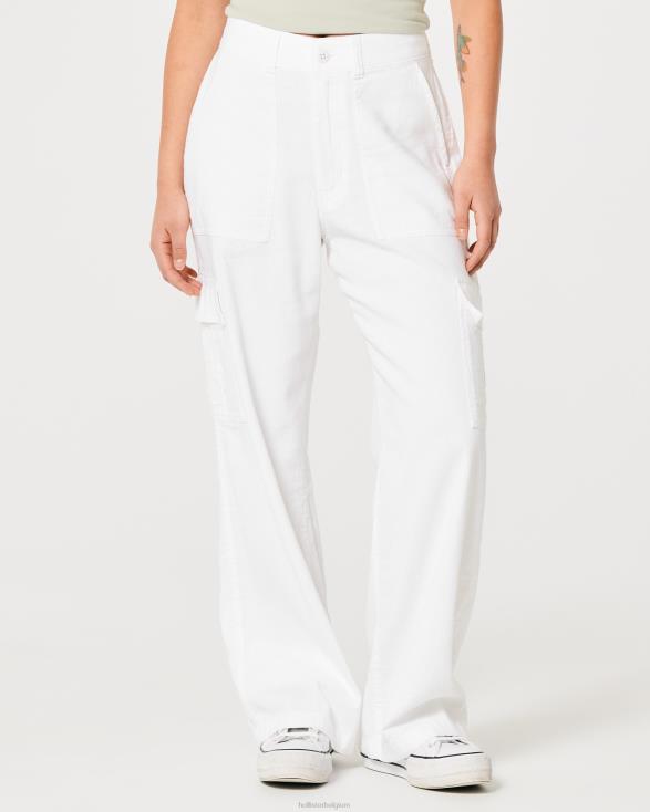 gedrapeerde cargobroek met ultrahoge taille wit vrouwen Hollister bodems 06JX471