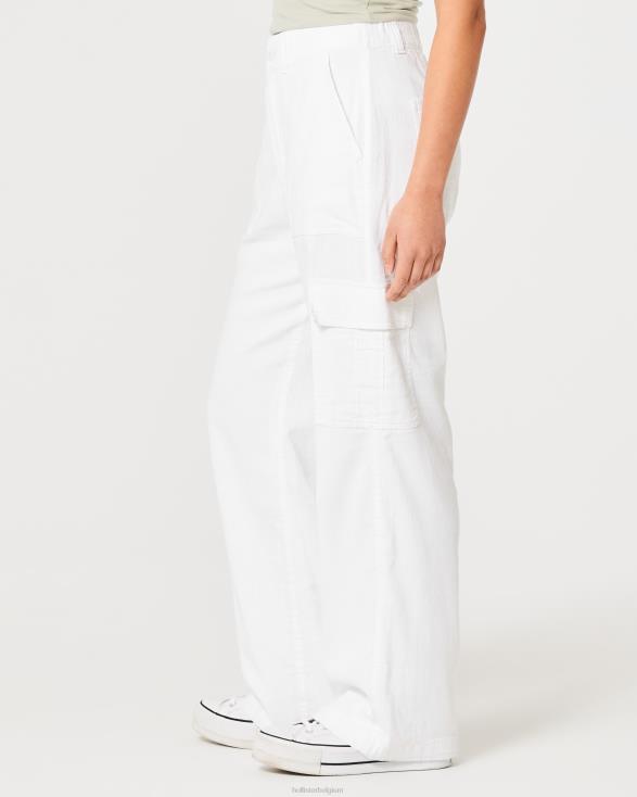 gedrapeerde cargobroek met ultrahoge taille wit vrouwen Hollister bodems 06JX471