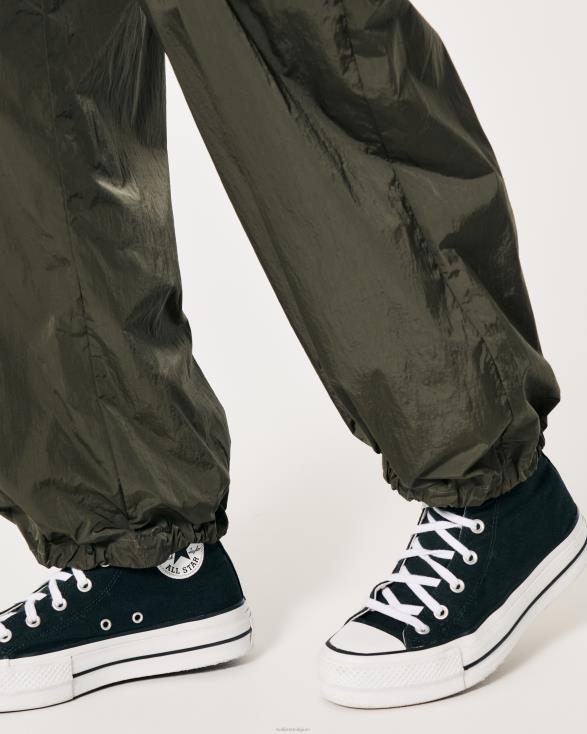 sociale toeristische high-rise nylon cargobroek olijfgroen vrouwen Hollister bodems 06JX707