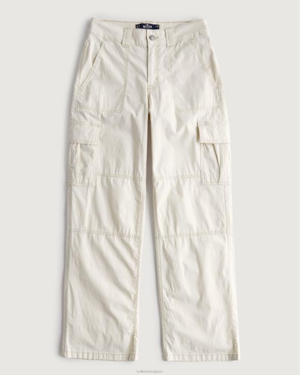 wijde cargobroek van popeline met hoge taille room vrouwen Hollister bodems 06JX465