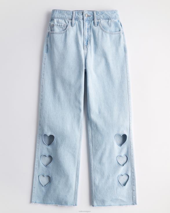 baggy jeans met hoge taille en lichte wassing lichte wassing vrouwen Hollister bodems 06JX665