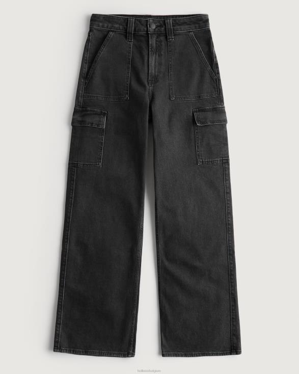 baggy jeans met ultrahoge taille en gewassen zwarte cargo zwarte was vrouwen Hollister bodems 06JX753