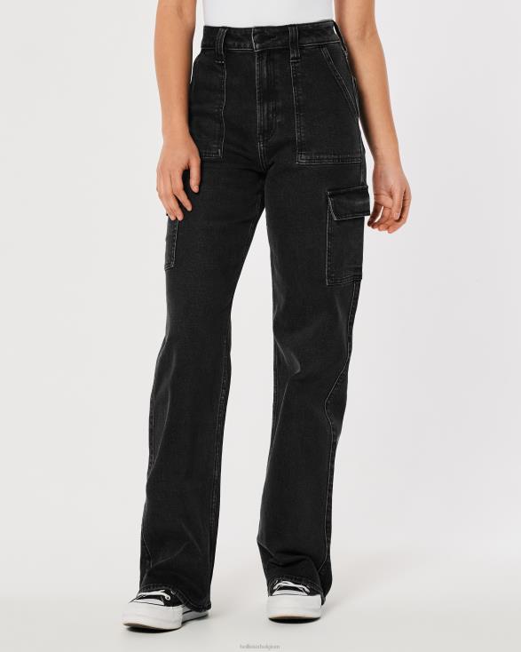 baggy jeans met ultrahoge taille en gewassen zwarte cargo zwarte was vrouwen Hollister bodems 06JX753