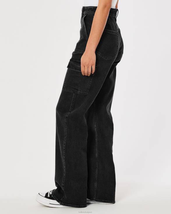 baggy jeans met ultrahoge taille en gewassen zwarte cargo zwarte was vrouwen Hollister bodems 06JX753