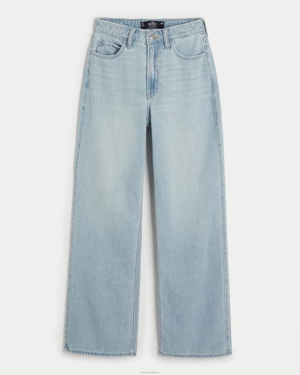 baggy jeans met ultrahoge taille en lichte wassing lichte wassing vrouwen Hollister bodems 06JX513