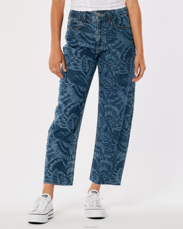 barrel jeans met hoge taille en donkere wassing met vlinderprint donkere afdruk vrouwen Hollister bodems 06JX699