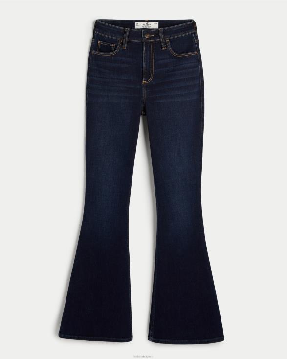bochtige high-rise flare jeans met donkere wassing donkere wassing vrouwen Hollister bodems 06JX521