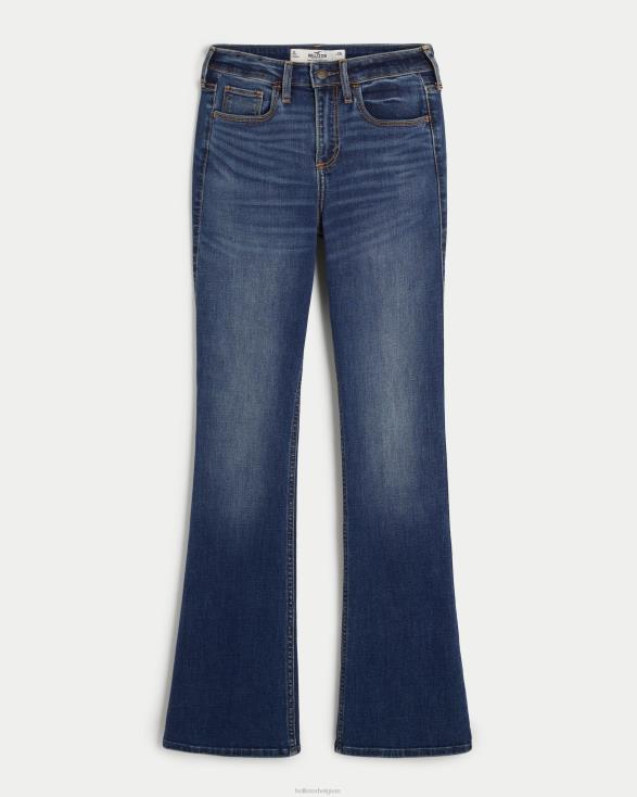 curvy bootjeans met middelhoge taille en medium wassing donkere wassing vrouwen Hollister bodems 06JX613