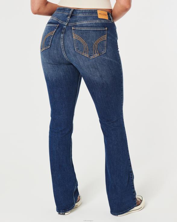 curvy bootjeans met middelhoge taille en medium wassing donkere wassing vrouwen Hollister bodems 06JX613