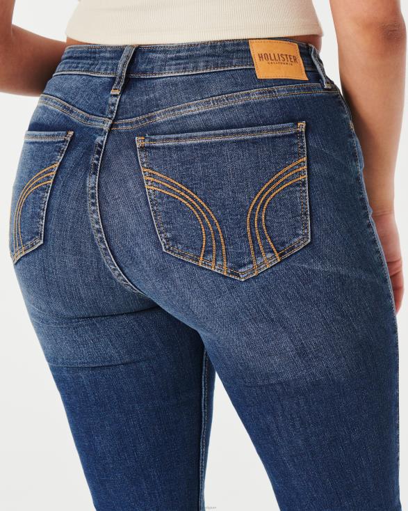 curvy bootjeans met middelhoge taille en medium wassing donkere wassing vrouwen Hollister bodems 06JX613