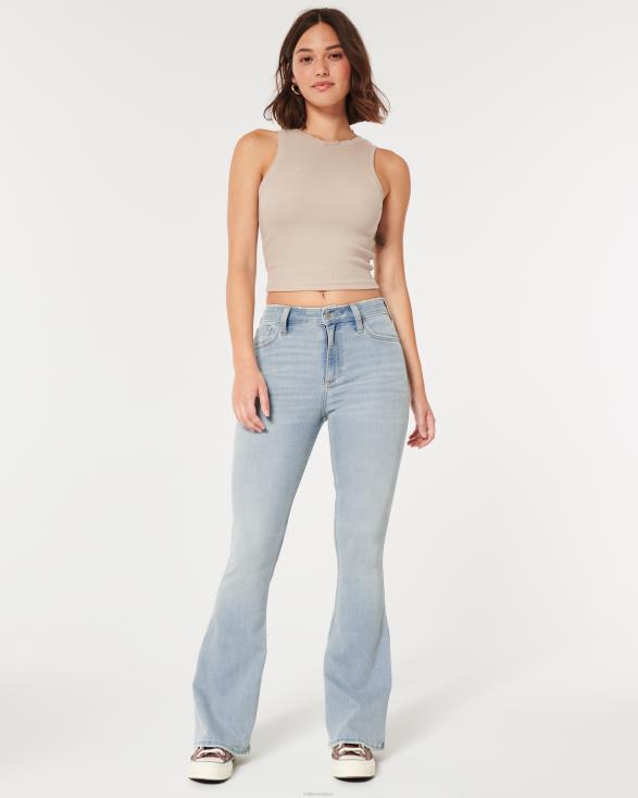 curvy flare jeans met hoge taille en lichte wassing lichte wassing vrouwen Hollister bodems 06JX573
