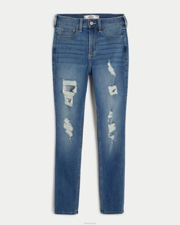 curvy high-rise gescheurde superskinny jeans met medium wassing medium gescheurde was vrouwen Hollister bodems 06JX561