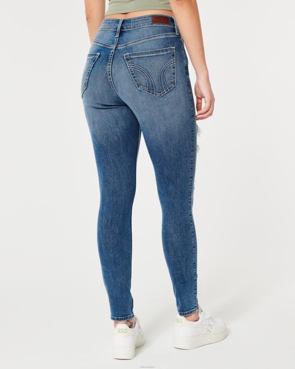 curvy high-rise gescheurde superskinny jeans met medium wassing medium gescheurde was vrouwen Hollister bodems 06JX561