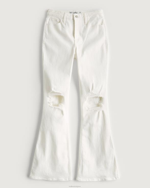 curvy high-rise gescheurde witte flare jeans gebroken wit vrouwen Hollister bodems 06JX756