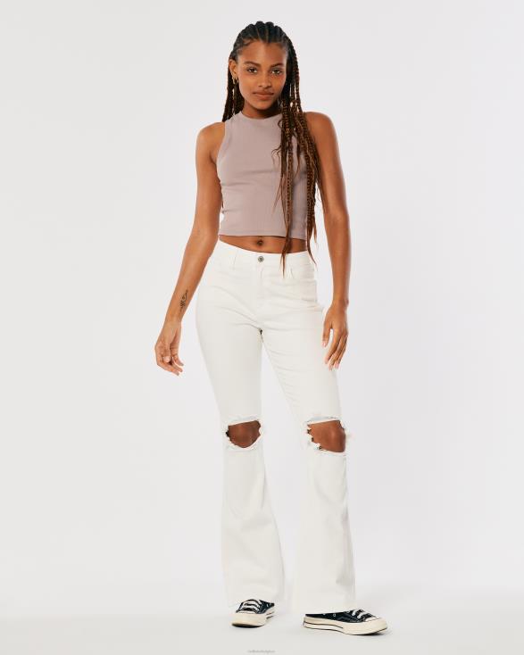 curvy high-rise gescheurde witte flare jeans gebroken wit vrouwen Hollister bodems 06JX756