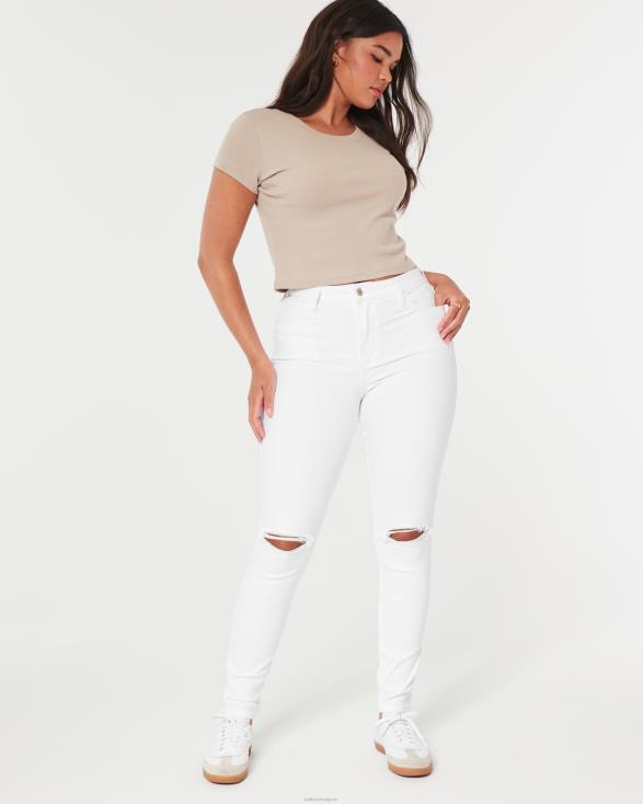 curvy high-rise gescheurde witte superskinny jeans gescheurd wit vrouwen Hollister bodems 06JX684