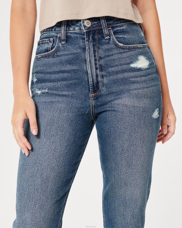 curvy mom jeans met ultrahoge taille en donkere wassing medium gescheurde was vrouwen Hollister bodems 06JX539