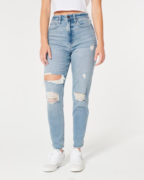 curvy mom jeans met ultrahoge taille en medium wassing lichte medium gescheurde wassing vrouwen Hollister bodems 06JX515