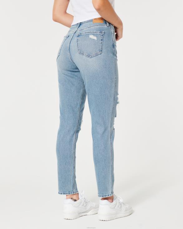 curvy mom jeans met ultrahoge taille en medium wassing lichte medium gescheurde wassing vrouwen Hollister bodems 06JX515
