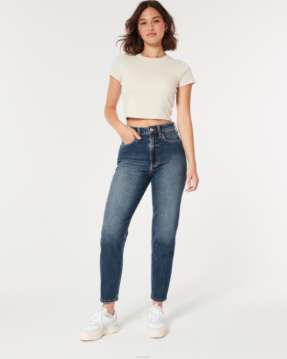 curvy mom jeans met ultrahoge taille in donkere wassing donkere wassing vrouwen Hollister bodems 06JX572