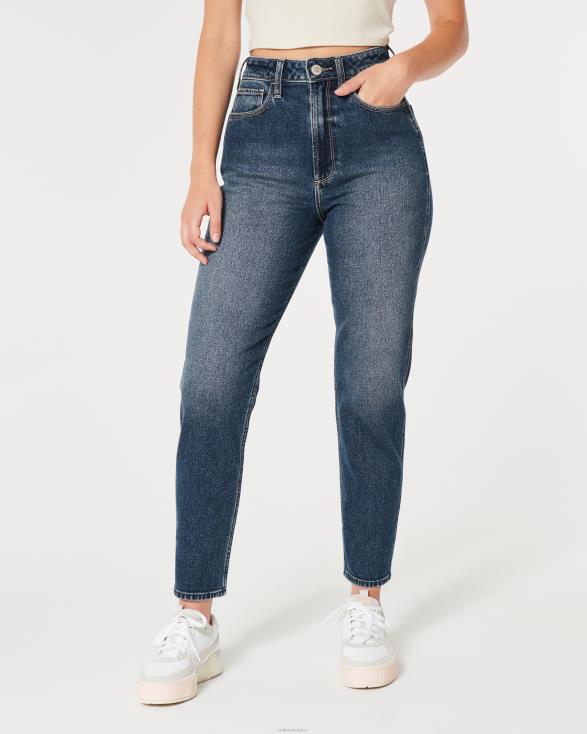 curvy mom jeans met ultrahoge taille in donkere wassing donkere wassing vrouwen Hollister bodems 06JX572
