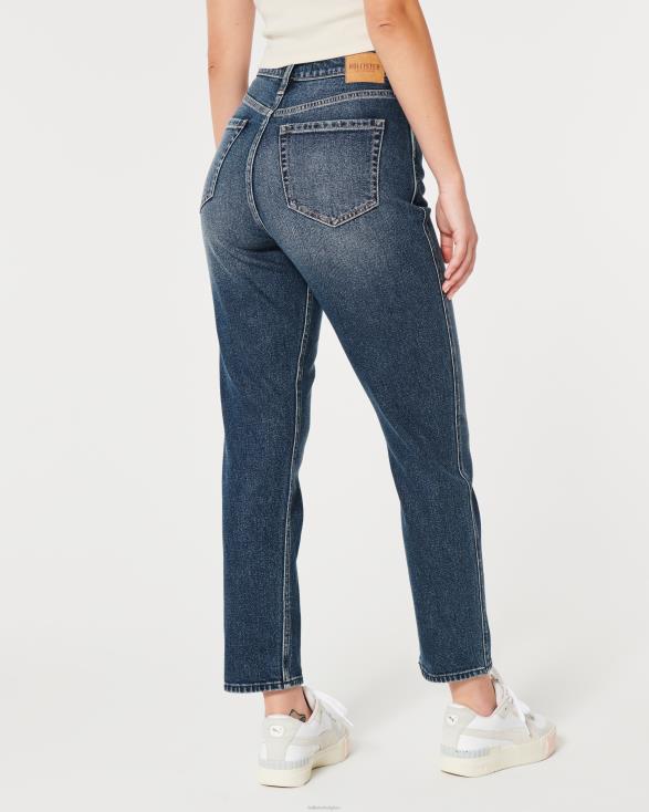 curvy mom jeans met ultrahoge taille in donkere wassing donkere wassing vrouwen Hollister bodems 06JX572