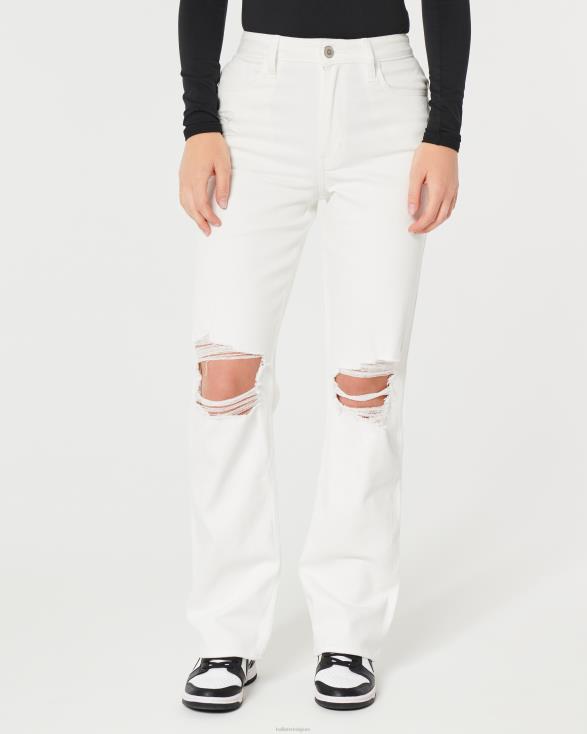 gescheurde witte dadjeans met ultrahoge taille gescheurd wit vrouwen Hollister bodems 06JX601