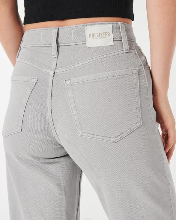 grijze dadjeans met ultrahoge taille lichtgrijs vrouwen Hollister bodems 06JX726