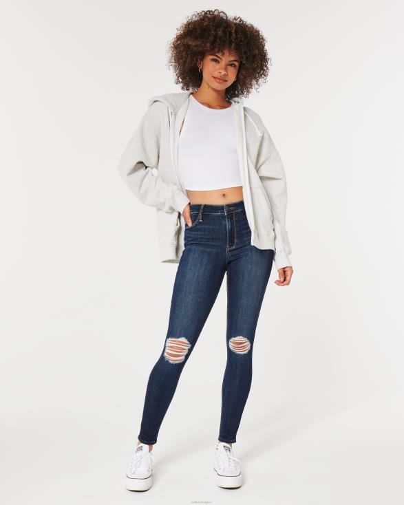 high-rise ripped dark wash jeans legging donkere gescheurde wassing vrouwen Hollister bodems 06JX568