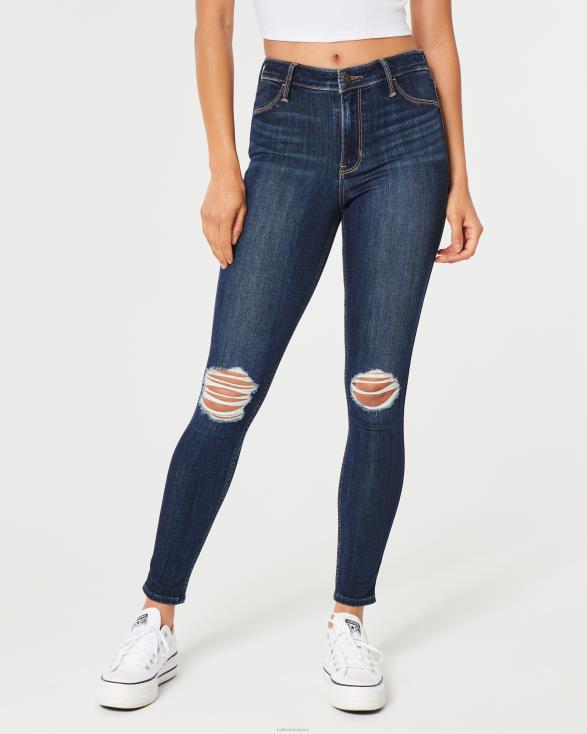 high-rise ripped dark wash jeans legging donkere gescheurde wassing vrouwen Hollister bodems 06JX568