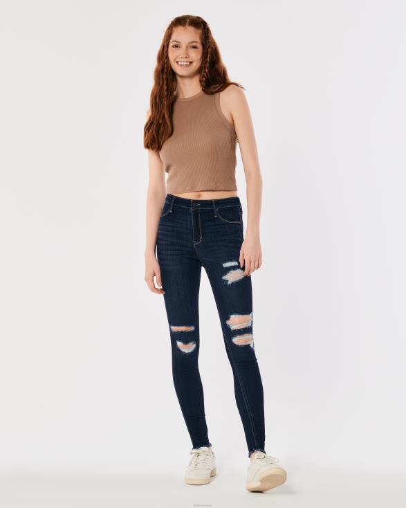 high-rise ripped dark wash jeans legging donkere knie vernietigen vrouwen Hollister bodems 06JX742
