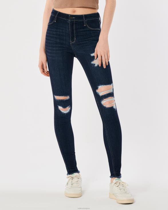 high-rise ripped dark wash jeans legging donkere knie vernietigen vrouwen Hollister bodems 06JX742