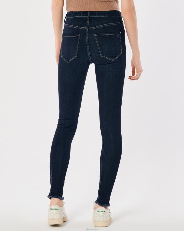 high-rise ripped dark wash jeans legging donkere knie vernietigen vrouwen Hollister bodems 06JX742