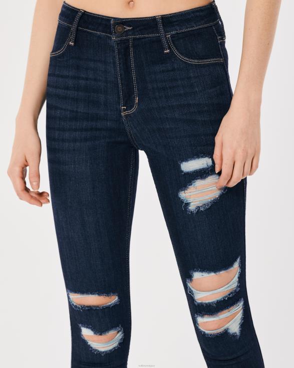 high-rise ripped dark wash jeans legging donkere knie vernietigen vrouwen Hollister bodems 06JX742